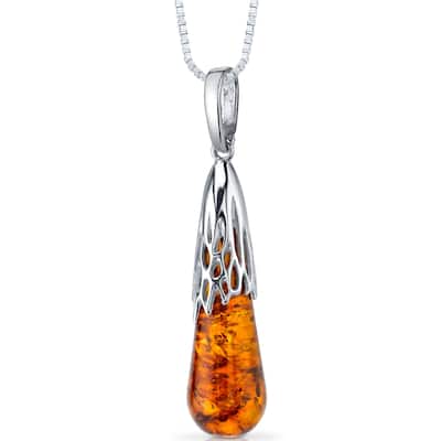 Amber Drop Pendant in Sterling Silver