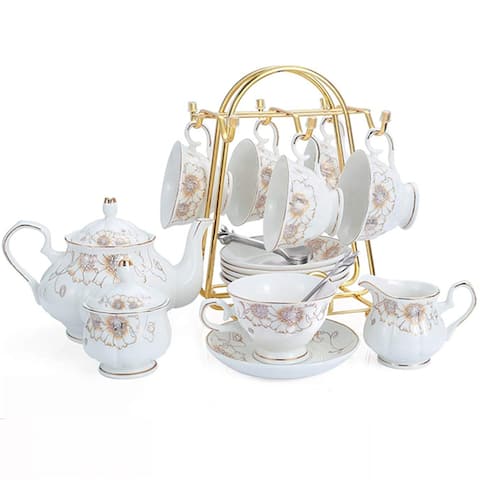 21-Piece Porcelain Ceramic Coffee Tea Gift Sets,chrysanthemum - 15.7 x 12.5 x 7.5 inches