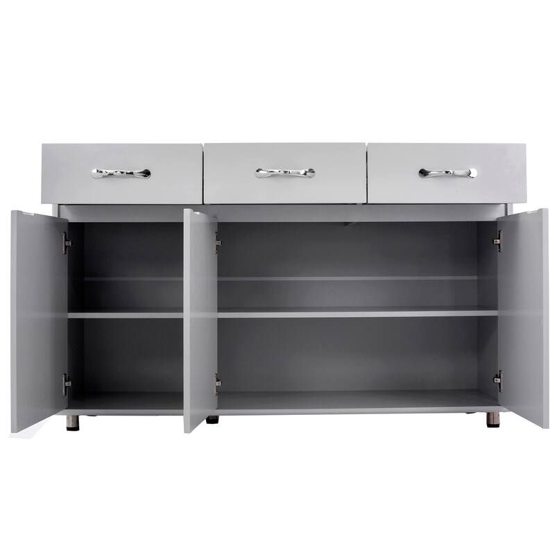 Spacious Storage Cabinet with Metal Drawer Slides, 3 Doors and Shelving for Living Room and Bedroom