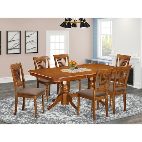 East West Furniture Modern 7 Pc Dining room set-Dining Table and 6 Dining Chairs - Saddle Brown Finish (Seat's Type Options)