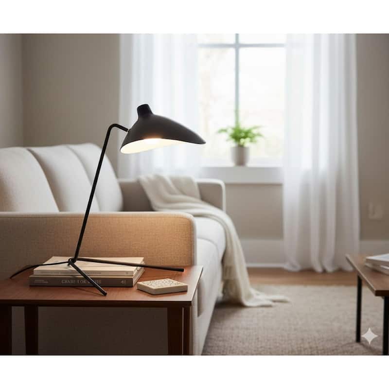 1 Light Black Steel Frame Table Lamp With Aluminum Shade