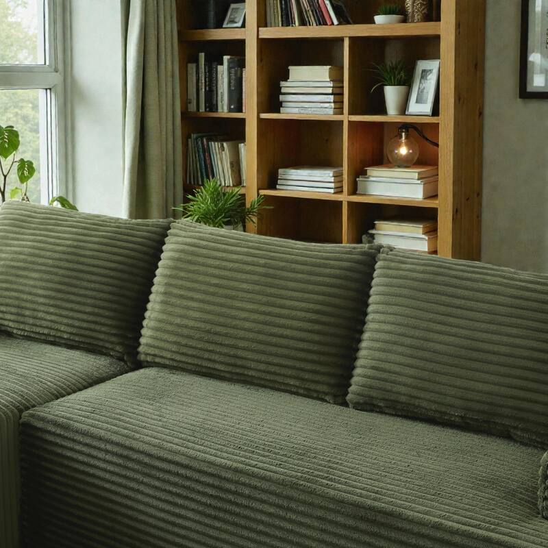 L Shaped Cloud Sectional Sofa with Deep Seat, Corduroy Modular Sleeper Couch, No Assembly Required