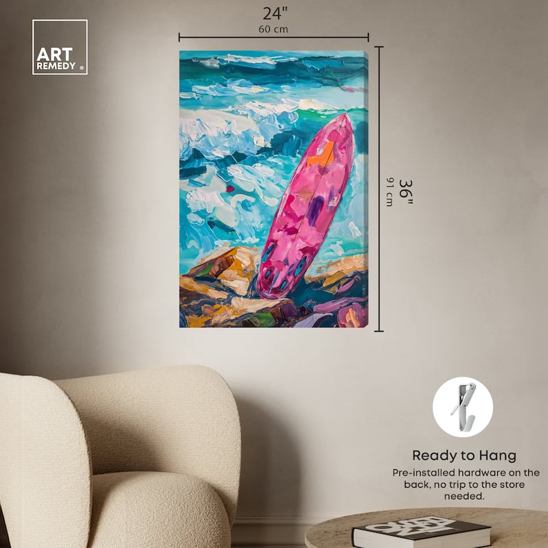 Art Remedy Just A Little Break Wave Gallery Wrapped Colorful Coastal 1 Piece Canvas Wall Art