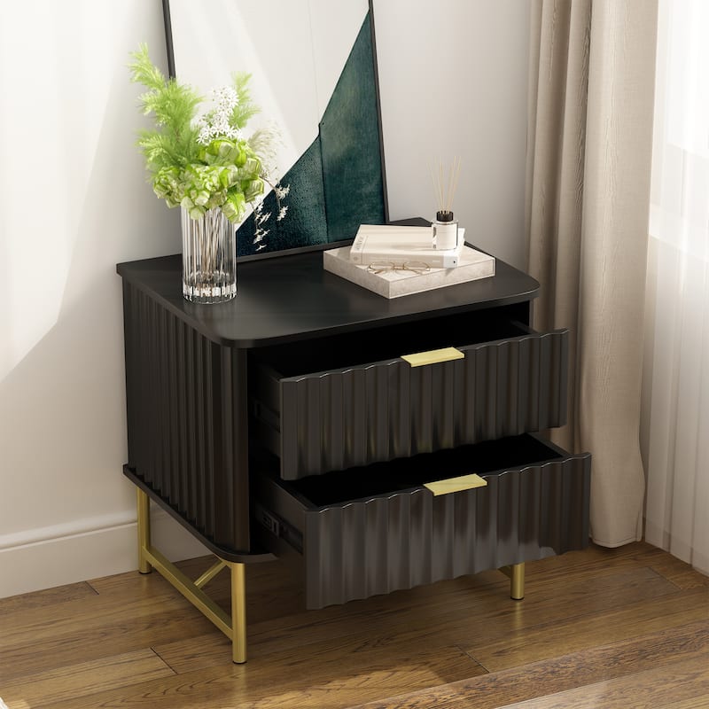Clihome Modern MDF 2-Drawer Nightstand for Bedroom
