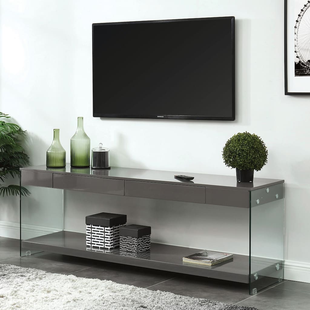 Takamura Modern 60-inch Glass 1-Shelf 1-Drawer TV Console by Strick & Bolton