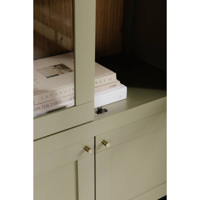 NADAAL STUDIOS Delmira Tall Cabinet, Millwork-Inspired with Glass Front and Dowel Legs, Green