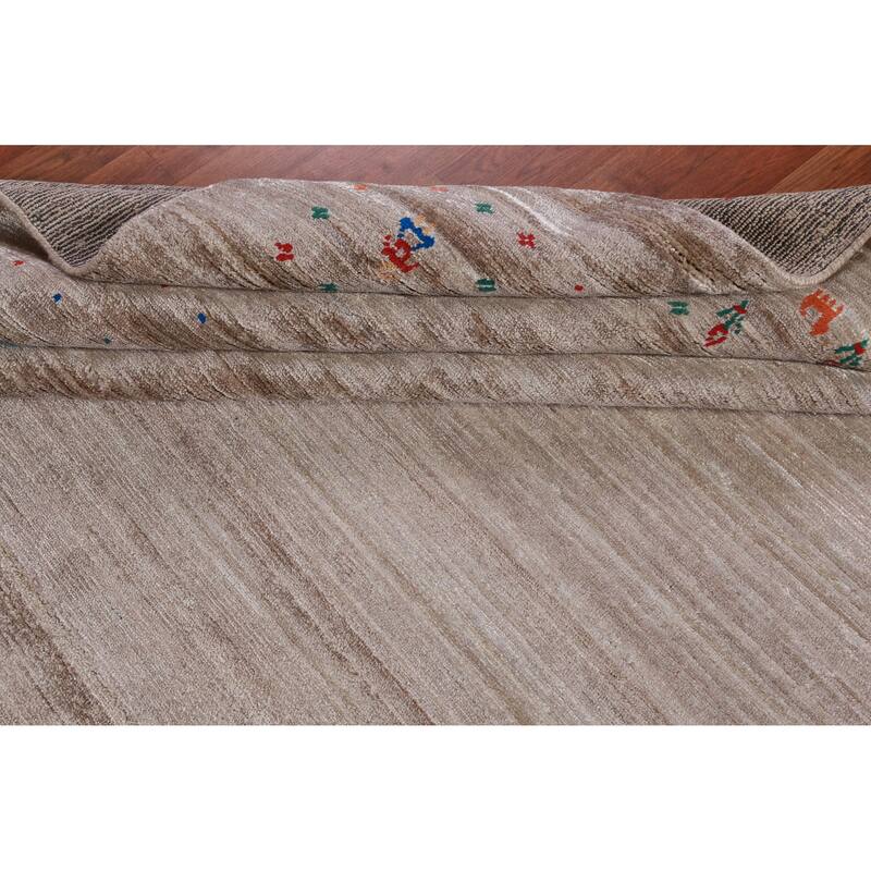 Hand Knotted Oriental 100% Wool Carpet Tribal Stripe Greys & Charcoal Gabbeh Area Rug - 9' 11'' X 7' 11''