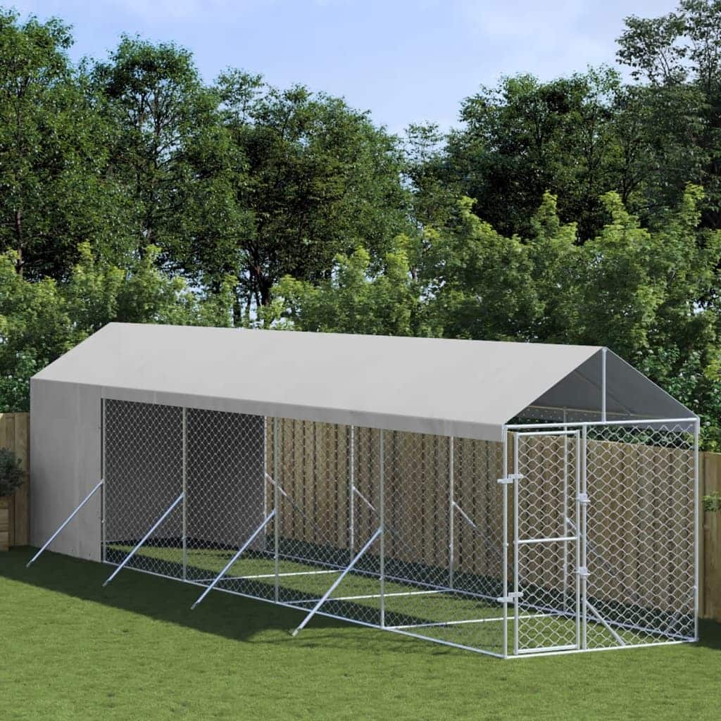 vidaXL Outdoor Dog Kennel with Roof Silver Galvanized Steel