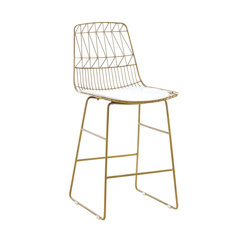 Porthos Home Asa Geometric Metal Counter Stools with PU Leather Seat Pad, Set of 2