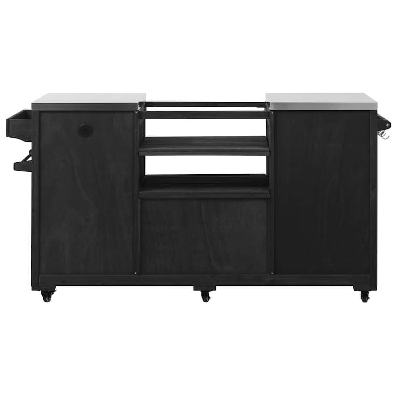 66.5"Outdoor Kitchen Island for Big Green Egg Grills,Solid Wood Grill Cart for Tabletop Grill with Stainless Steel Top, Drawer