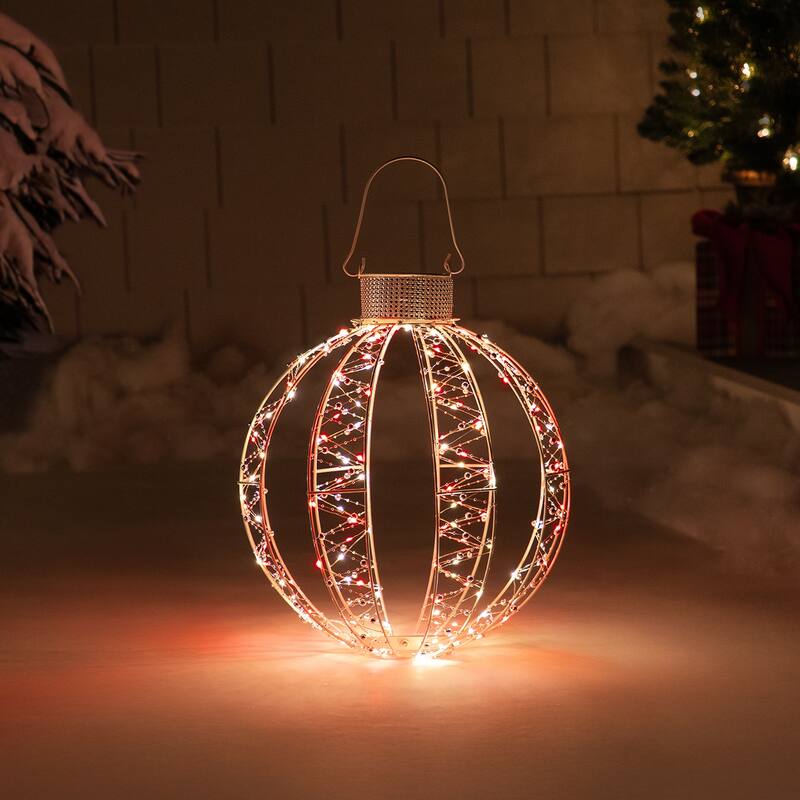 LED Lighted 3-D Bead Ball Ornament Christmas Outdoor Decoration - 15" - Red and White