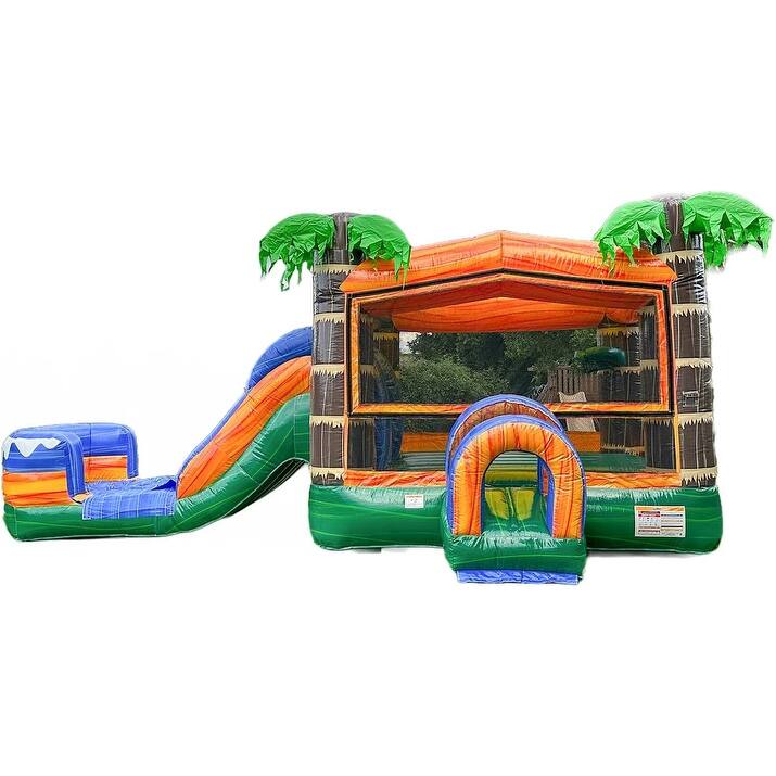 XJUMP Tropical Commercial Grade Inflatable Water Slide Bounce House Combo with Attached Splash Pool (with Air Blower)