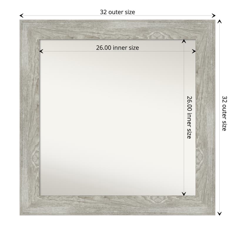 Non-Beveled Bathroom Wall Mirror - Dove Greywash Frame - 32 x 32 in - Dove Greywash