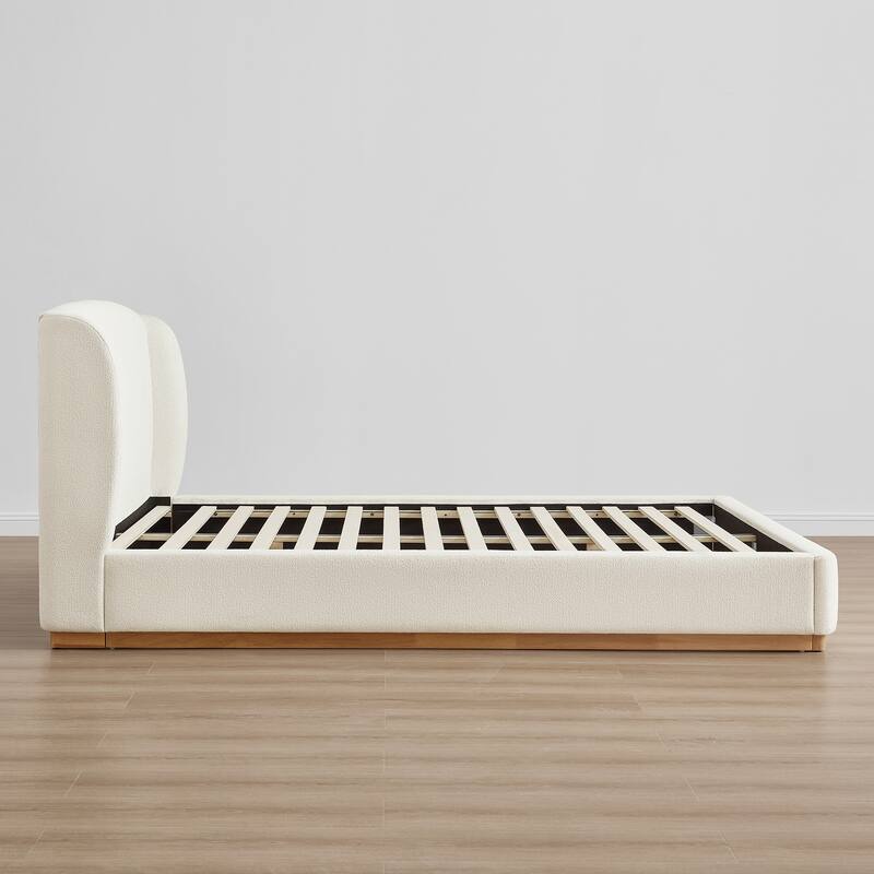 Spruce & Spring Modern Bouclé Upholstered Wingback Bed with Solid Wood Base