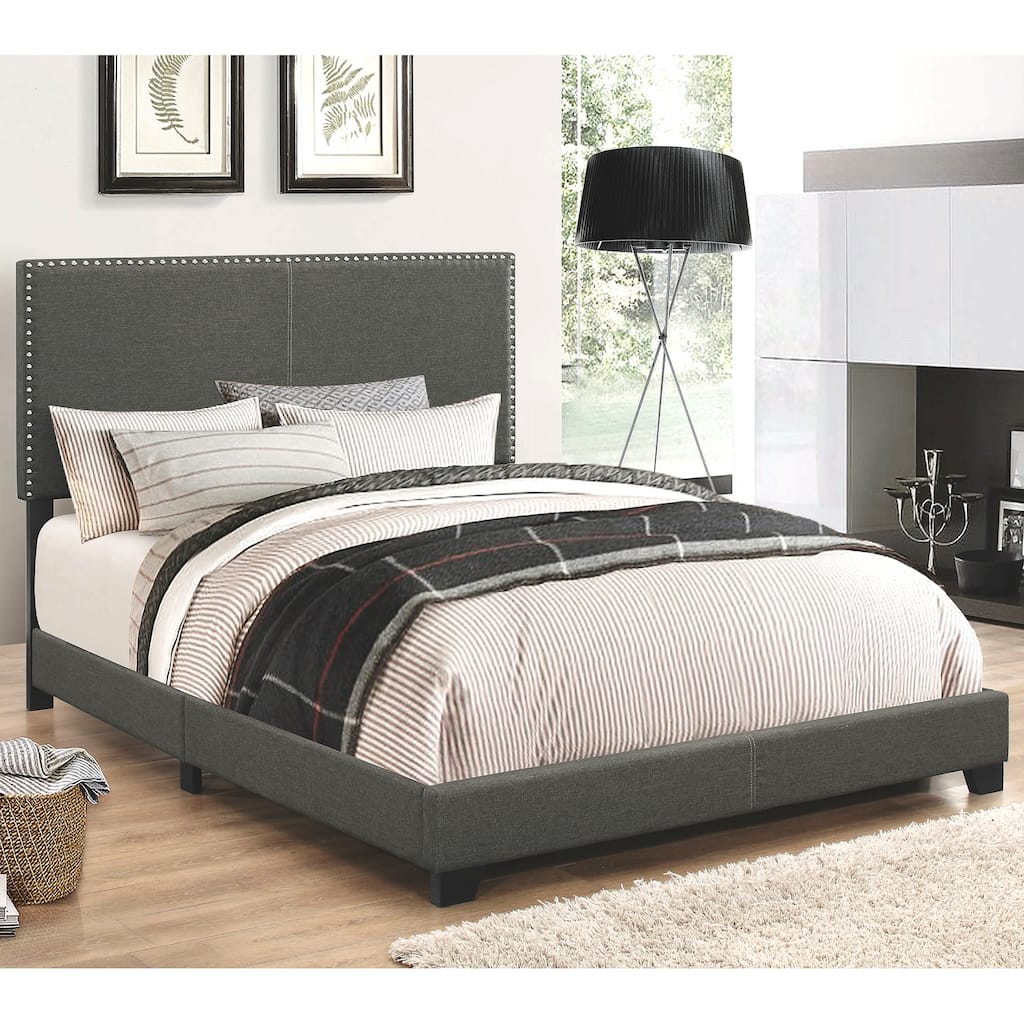 Copper Grove Maracay Charcoal Upholstered Bed with Nailhead Trim