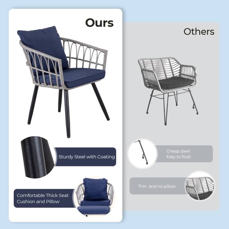 5-PC Wicker Outdoor Sofa Set, 2 Chairs, 2 Ottomans, 1 Table