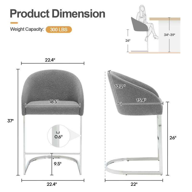 26" Fabric Upholstered Counter Height Bar Stools with Arms - 37" H x 22.4" W x 22" D