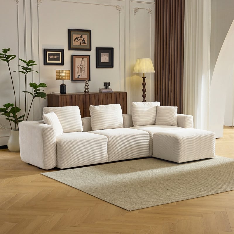 112.2‘’ W Corduroy Modern Compressed Block Sectional Couch with Plush Cushions