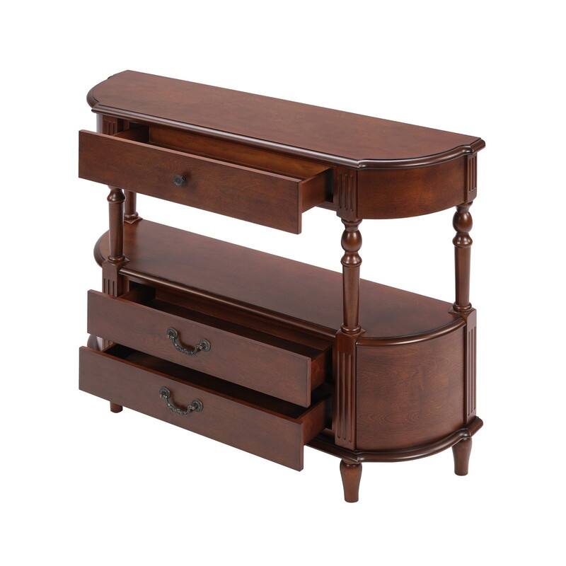 Retro 43" Curved Wood Console Table with 3 Drawers and Open Shelf, Sofa Table Behind Couch for Living Room and Hallway Storage