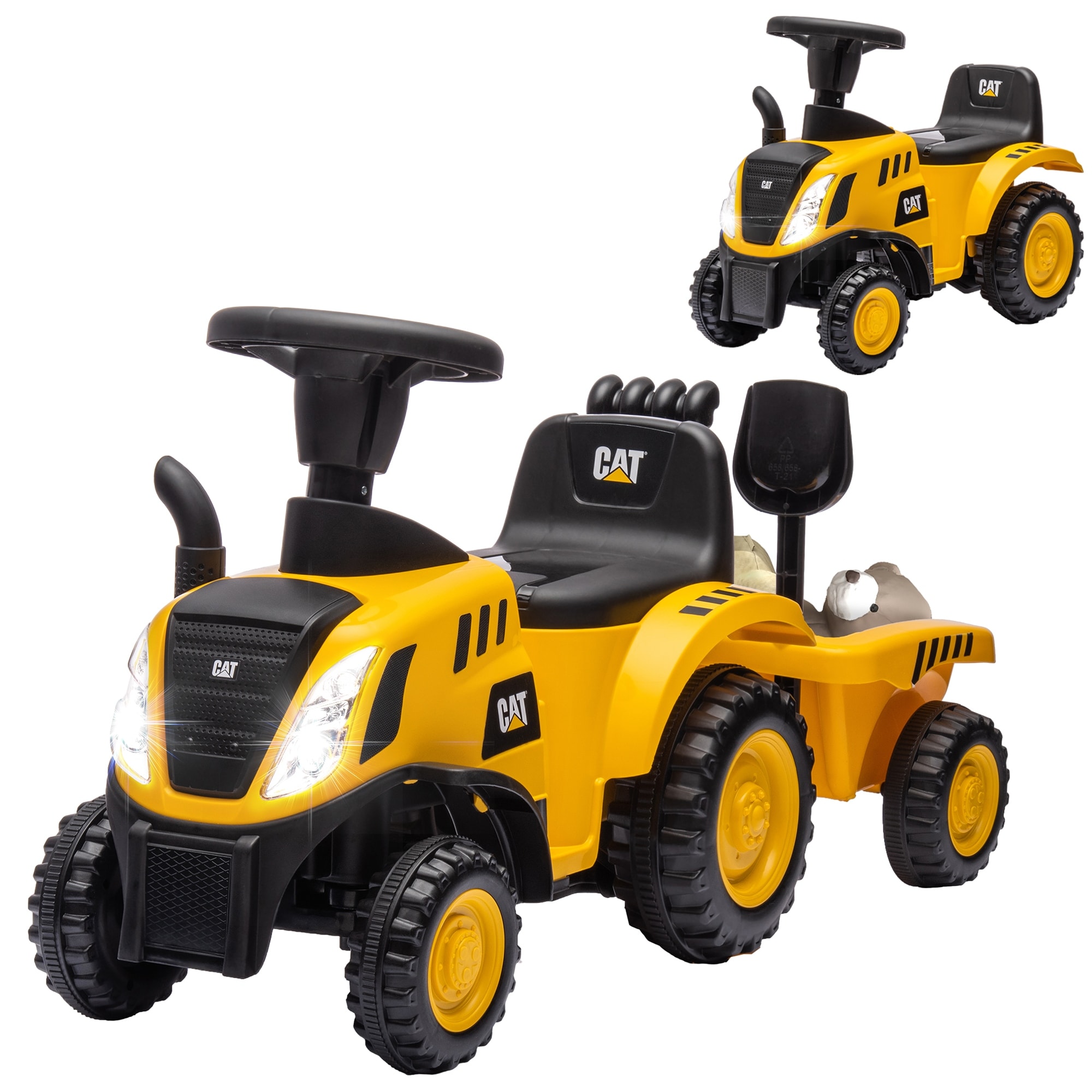 Kids Ride On Caterpillar Excavator with Functional Shovel Music Storage Trailer for Added Fun Yellow Bed Bath Beyond 42091416
