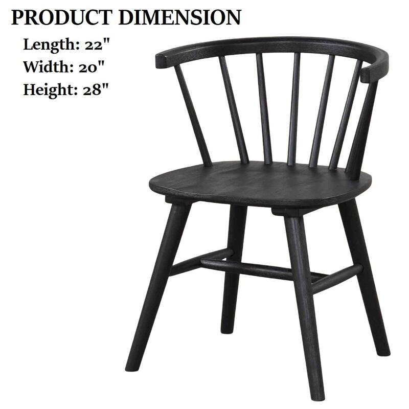 Black Finish Mid-Century Modern Style, 2pc Dining Chair Shaker Legs Molded Seat Spindle Back Dining Room