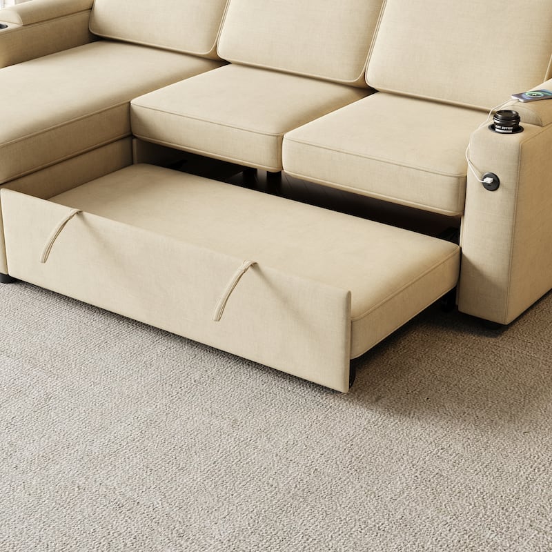 85.8" Sleeper Sofa, Sofa Bed with Storage and Charging Port