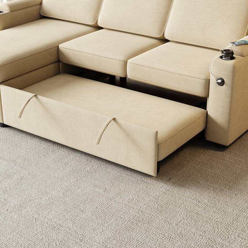 Sleeper Sofa with Storage, Cup Holder and USB Charging Port,Couch with Pull Out Bed, Daybed for Living Room Bedroom