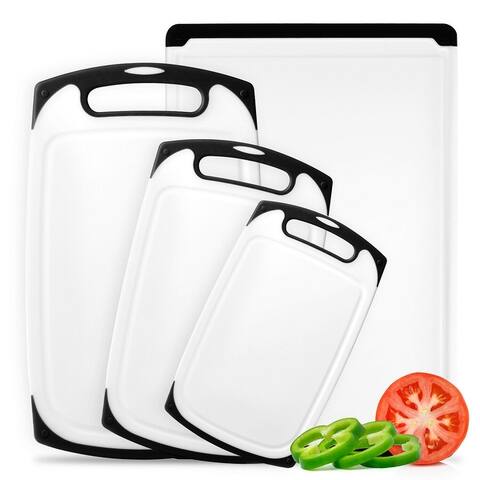 Plastic Cutting Boards 4 Piece Set, with Non-Slip Feet, Drip Groove,