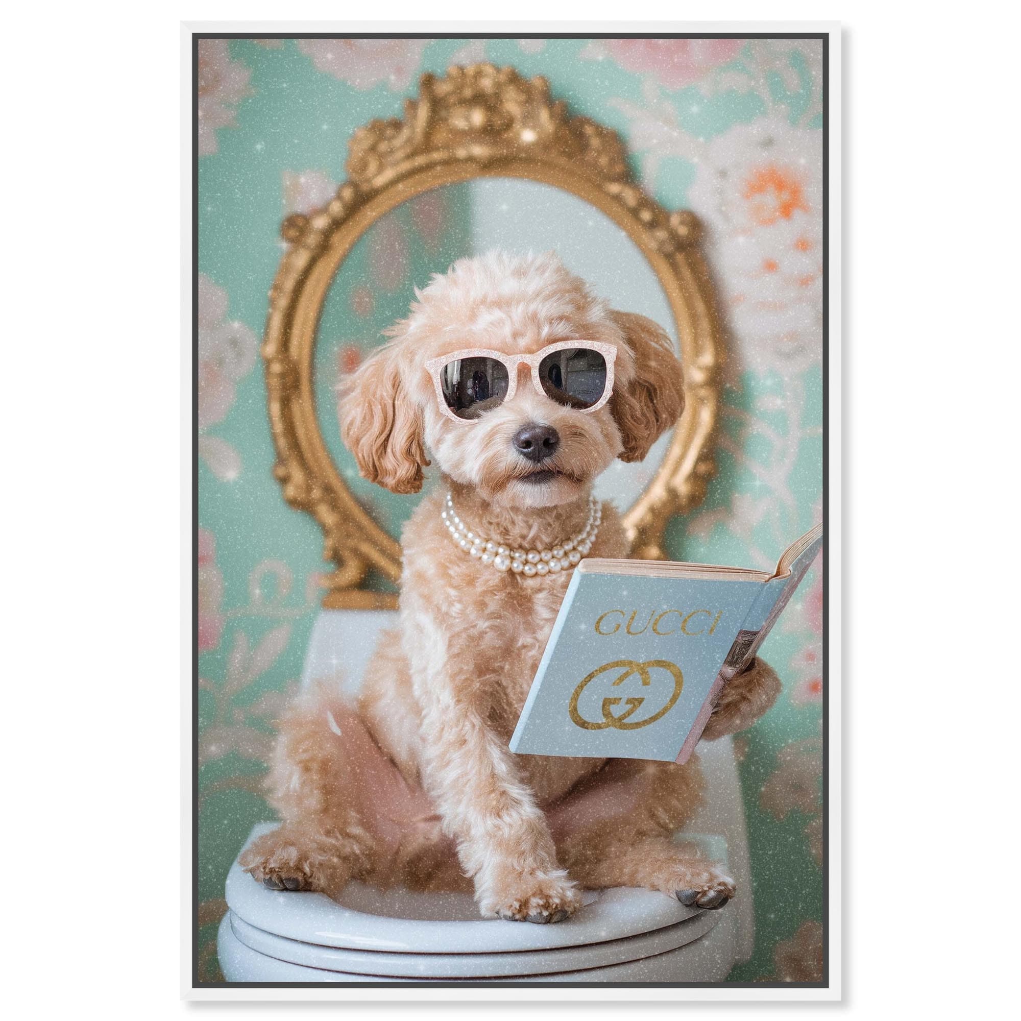 Cute Goldendoodle Toilet Time Pet Decor Canvas Print by Art Remedy