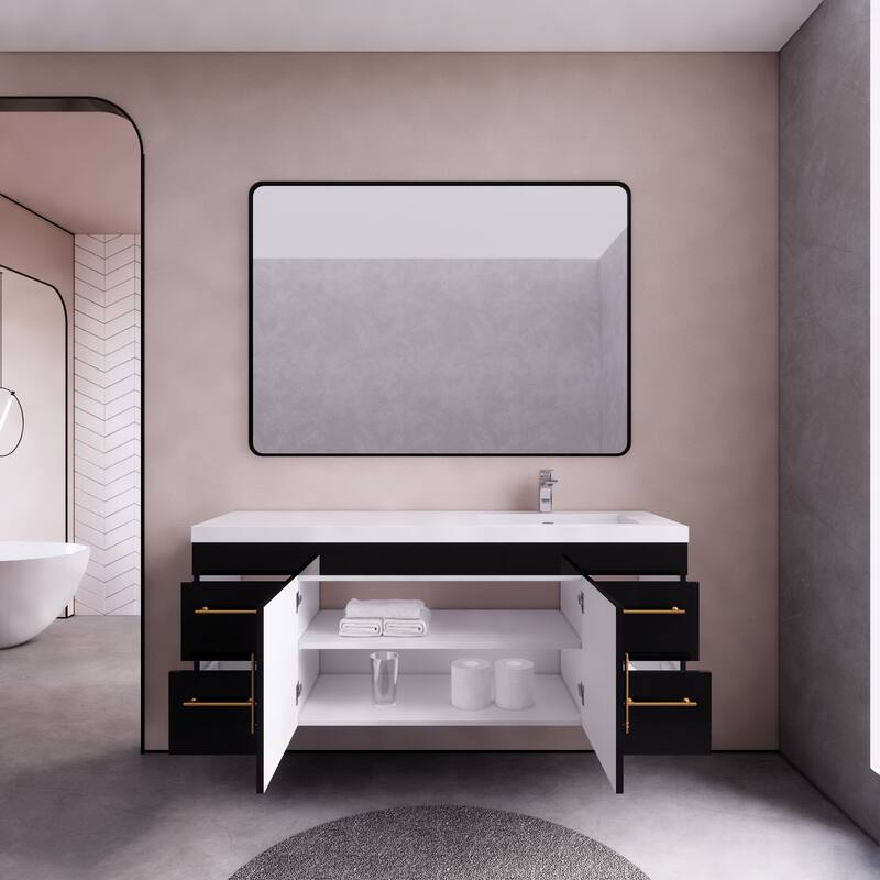 Eliza 60'' Wall Mounted Vanity with Single Sink on the Right