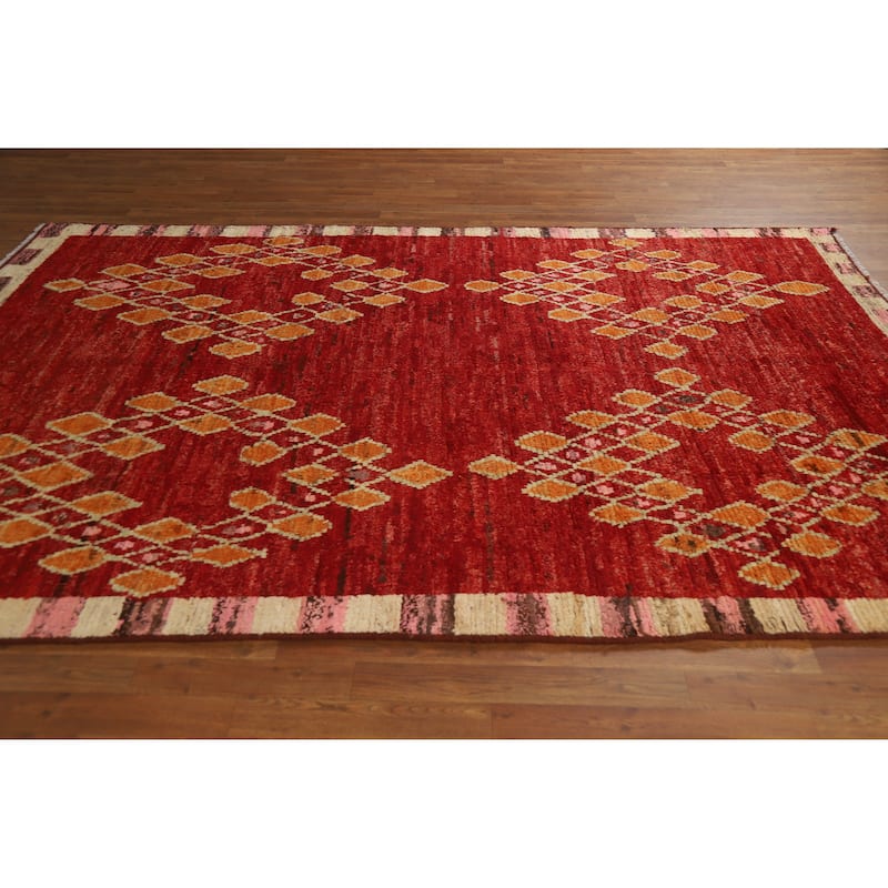 Red Tribal Geometric Moroccan Oriental Area Rug Handmade Wool Carpet - 6'7" x 9'8"