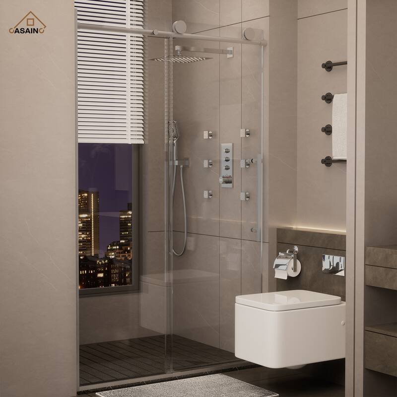 CASAINC 48 in. W x 76 in. H Sliding Frameless Shower Door with Tempered Glass