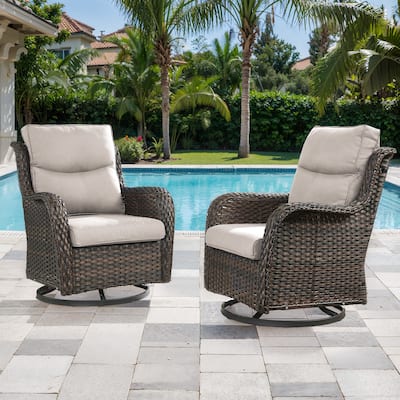HiOutdoor Swivel Patio Rattan Chairs- Beige cushion - Brown