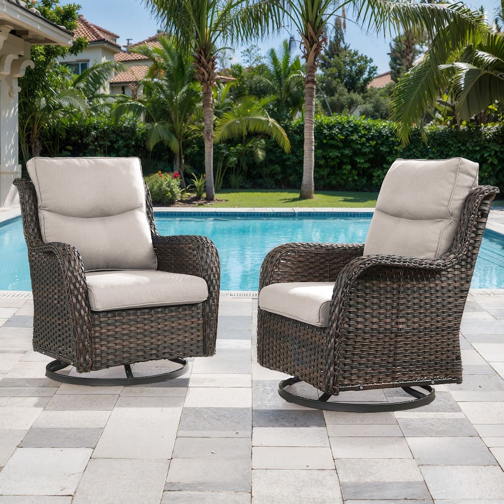 HiOutdoor Swivel Patio Rattan Chairs- Beige cushion - Brown