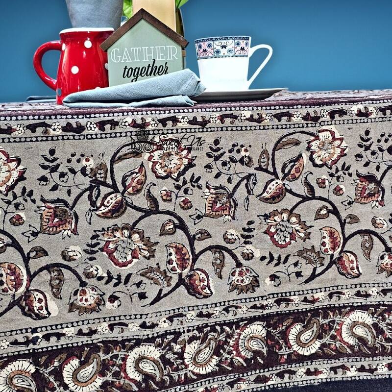 Earthen Vintage Floral Block Print Cotton Tablecloth Collection