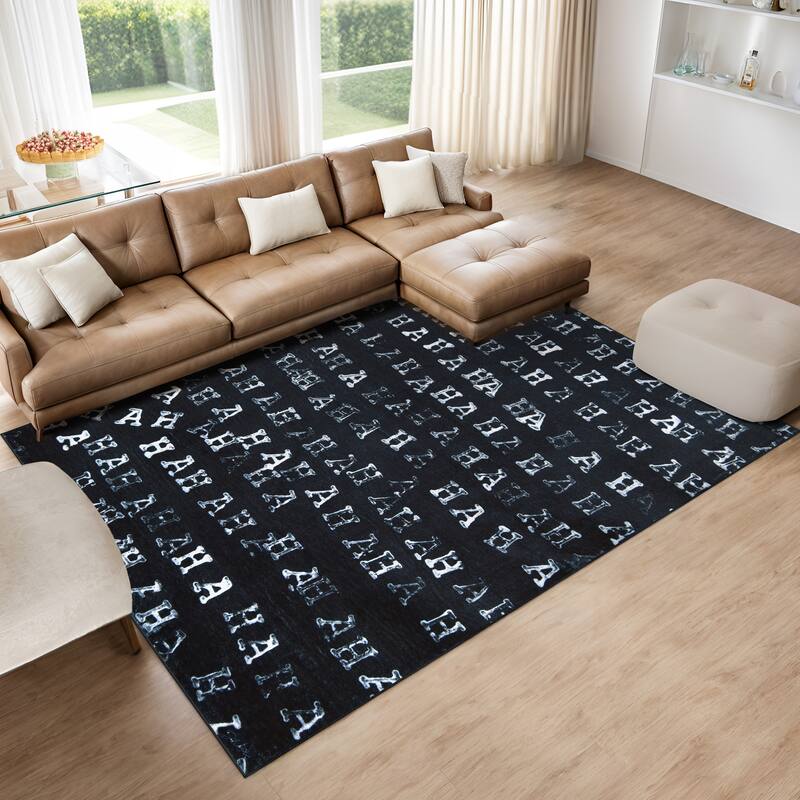 Haha II, Hand Washable Art Area Rug, power-loomed, 100% polyester, 2mm pile & non-slipping back