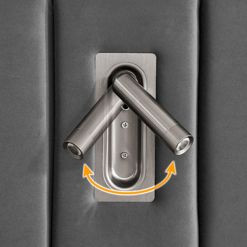 King Upholstered Wingback Platform Bed Frame with Vertical Stripe Enlarged Headboard, Adjustable Lamps & Integrated Nightstand