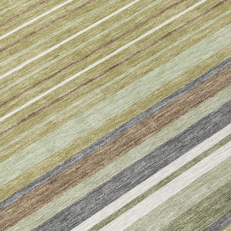 Machine Washable Indoor/ Outdoor Modern Stripes Chantille Rug
