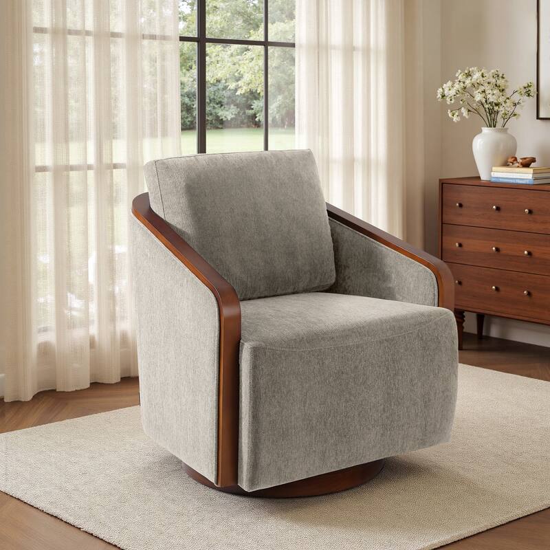 Chenille Modern 360°Swivel Barrel Chair Round Base