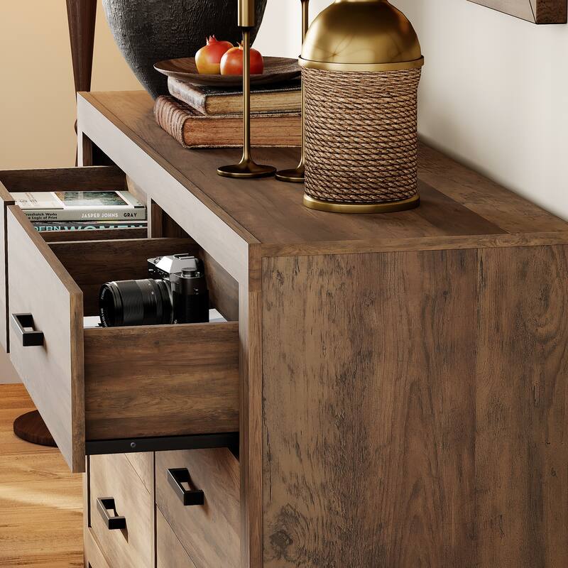 WAMPAT 106'' Rustic TV Stand Dresser - Farmhouse Entertainment Center with 12 Storage Drawers