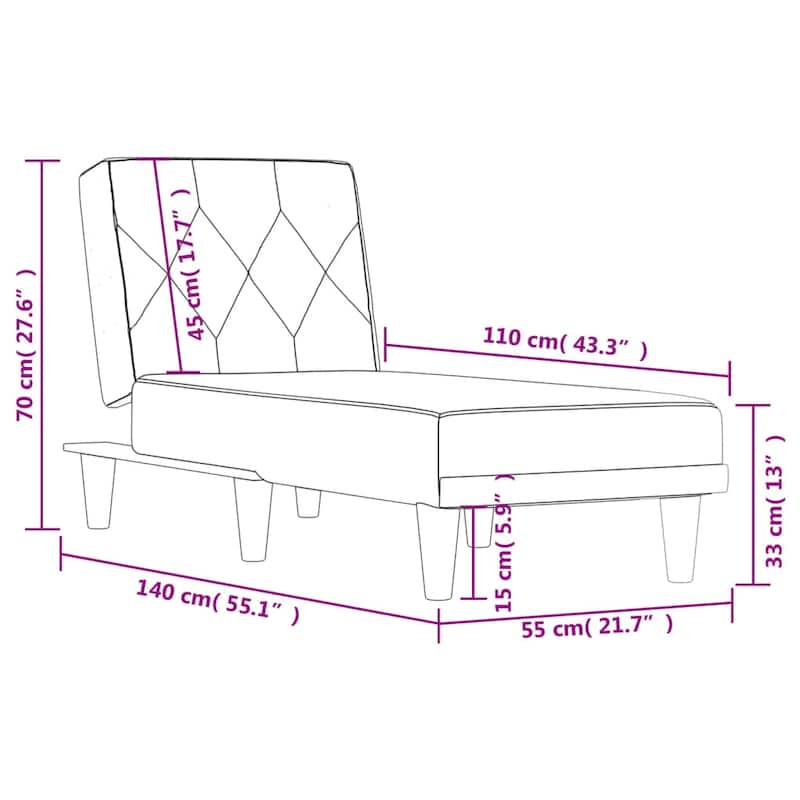 vidaXL Chaise Longue Black Velvet - 21.7" x 55.1" x 27.6"
