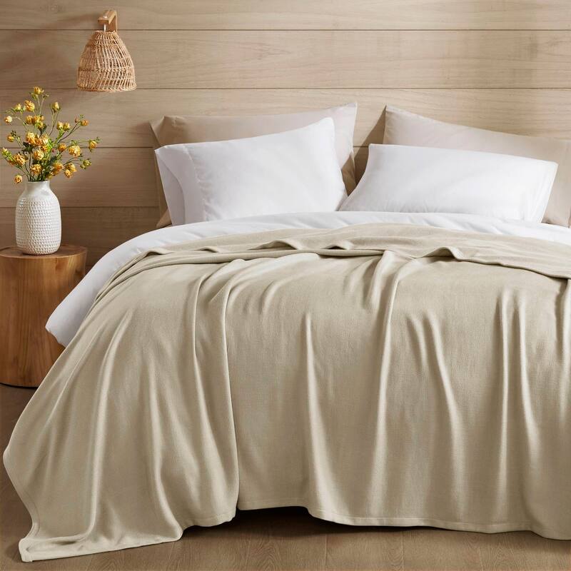 Chelsea Square Rayon from Bamboo Cooling Cotton Lightweight Blanket for Summer Spring - King - Khaki