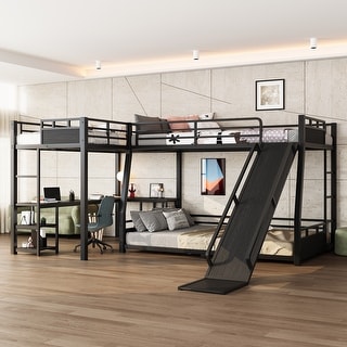 Full/FullXL over Queen L-Shaped Bunk Bed with Twin XL Loft Bed, Metal ...