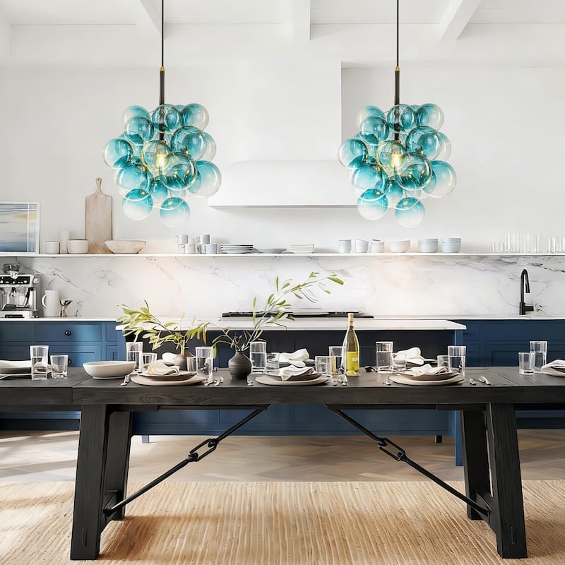 1-Light Modern Glam Sputnik Cluster Glass Globe Bubble Adjustable Height Chandelier for Dining Rooms