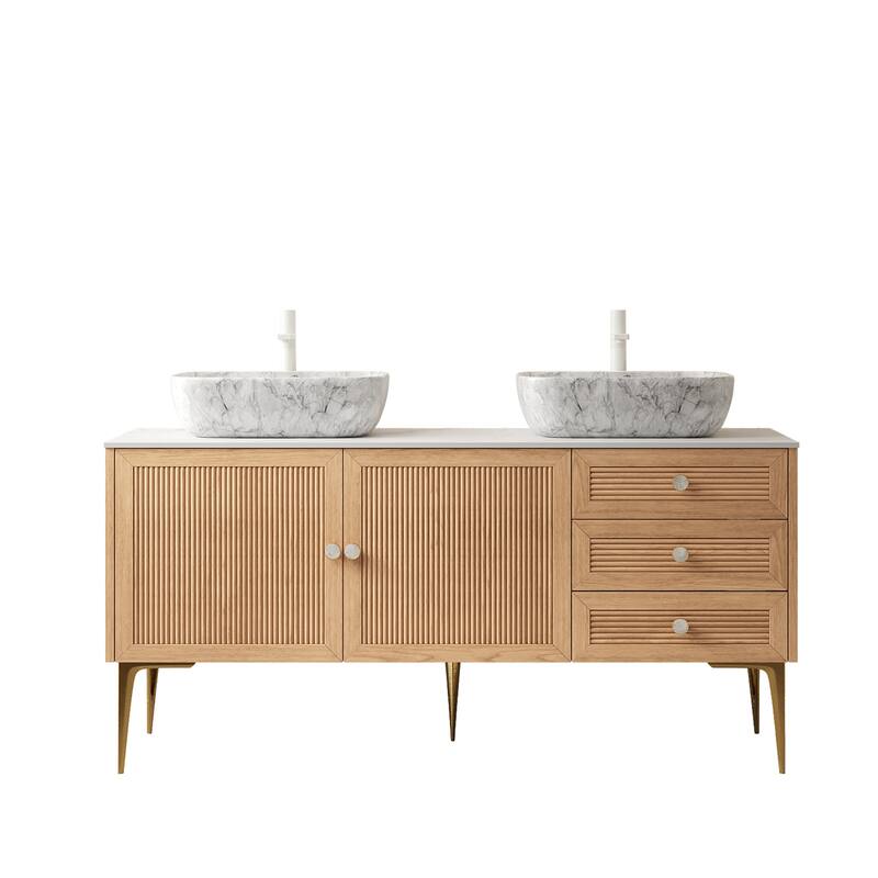 Freestanding Bathroom Vanity with Sintered Stone Top and Rectangle Ceramic Round Basin