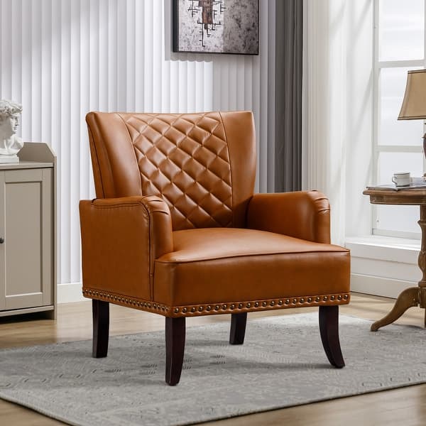 Faux Leather Modern Accent Chair with Arms for Living Room Bed Bath