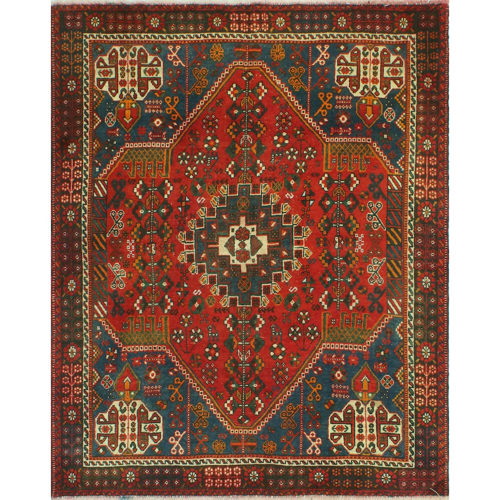 Fine Vintage Distressed Culbart Red/Navy Rug - 5'10" x 7'5"