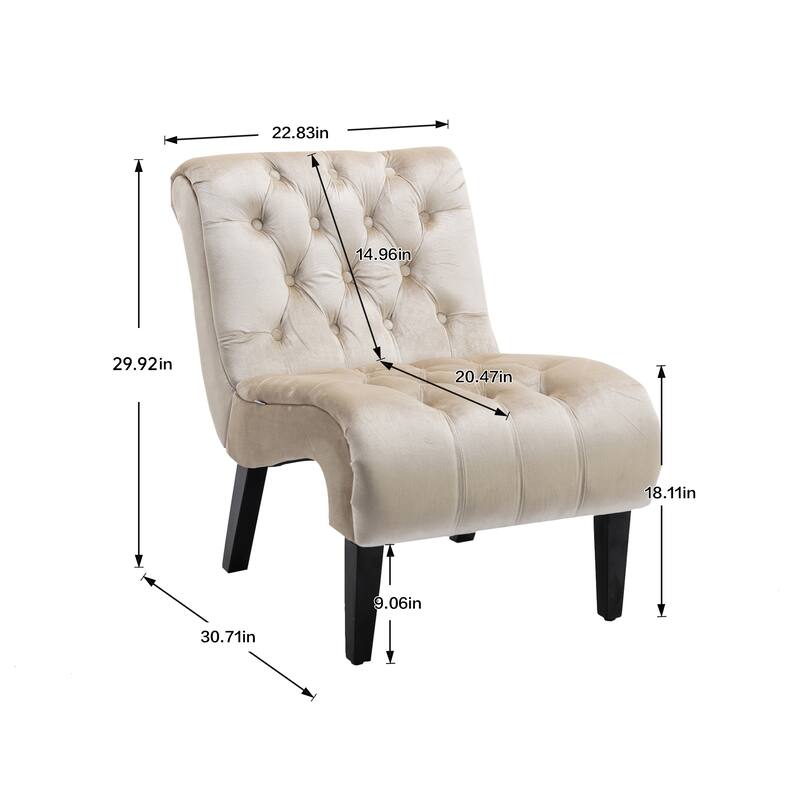 Beige 22.83" Buttons Tufted Accent Chair with Wooden Legs