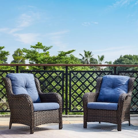 Outdoor Wicker Club Chair with high Back and Deep Seating Set of 2