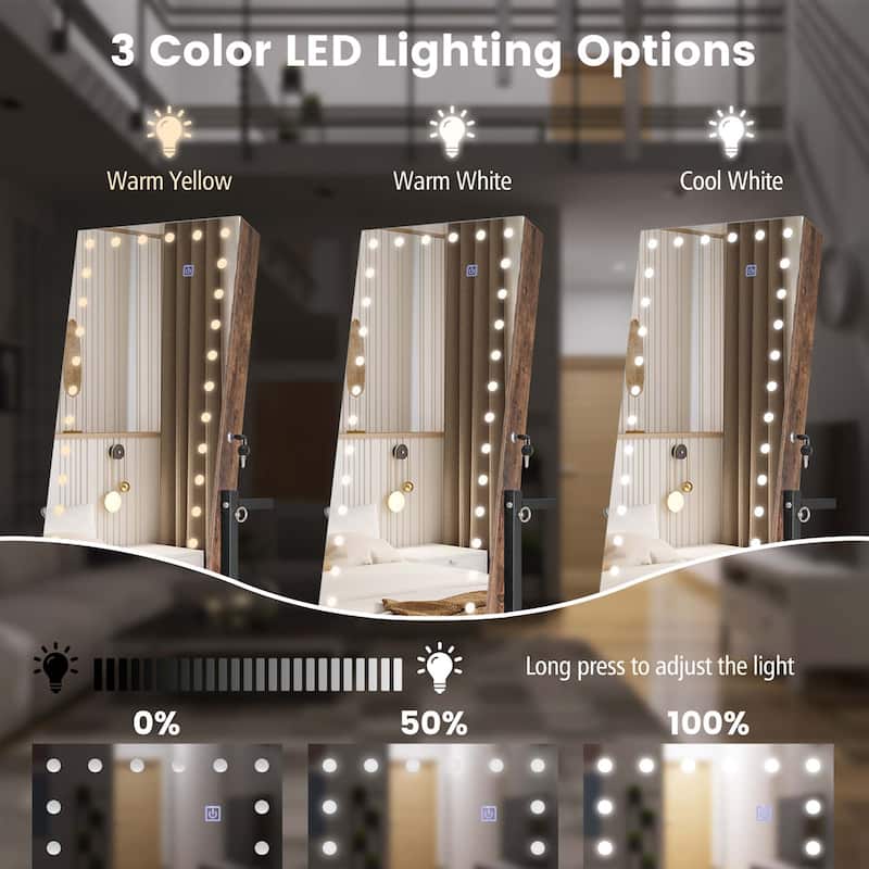 Costway 3 Color 46 LED Lights Mirror Jewelry Cabinet Armoire - See Details